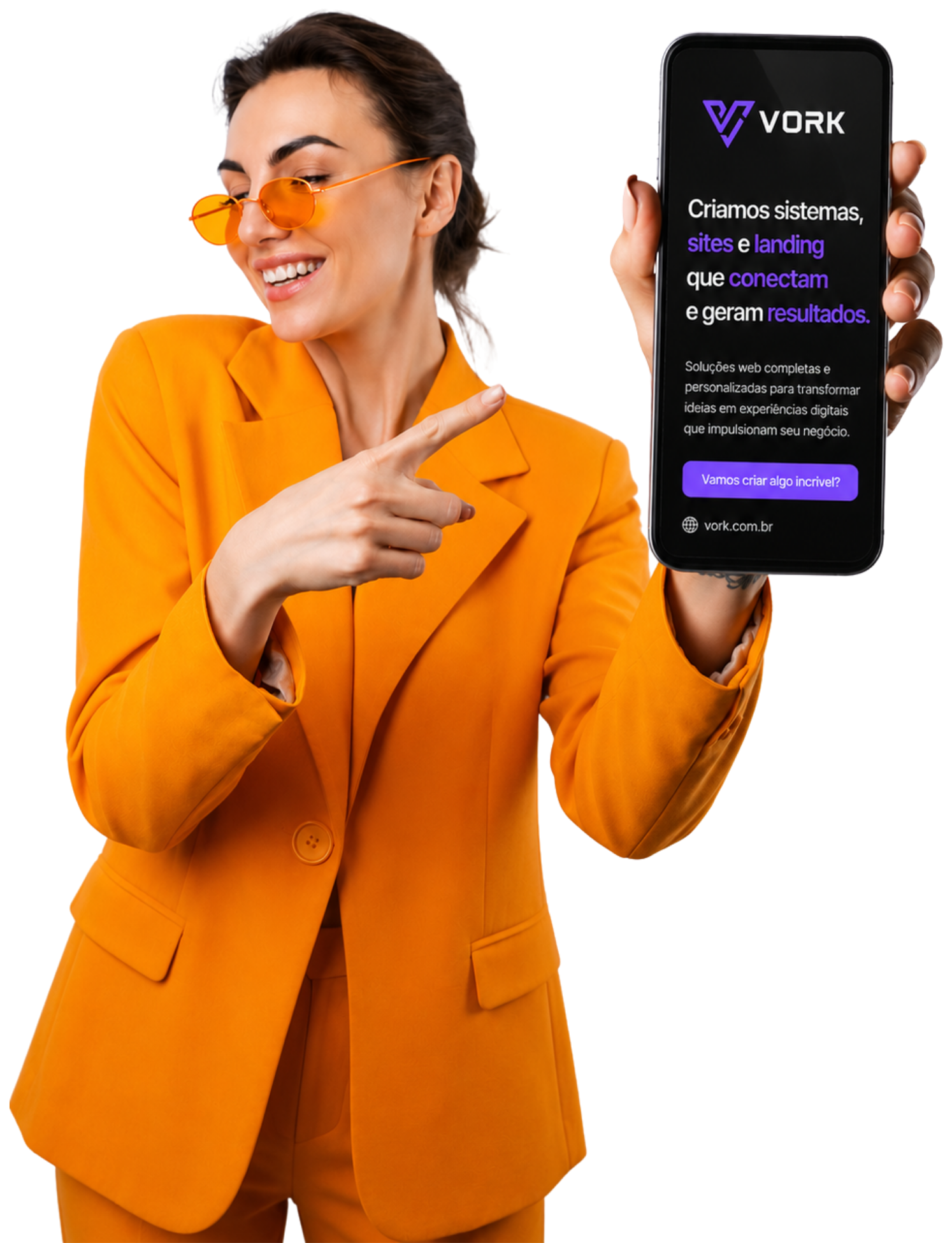Cliente Vork apresentando um site no celular
